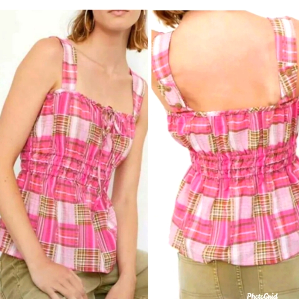 Pilcro Plaid Peplum Tank Top